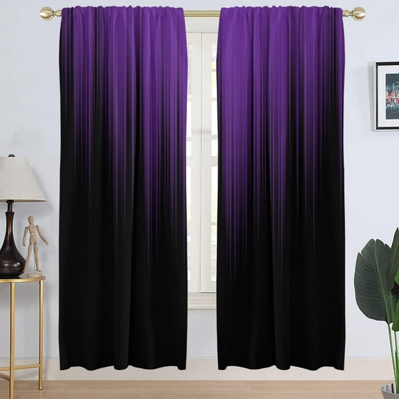 Purple and Black Window Curtain Abstract Striped Dark Plum Adult Women Decorative Cool Gothic Gradient Artistic Living Room Bedroom Window Drapes 26"W x 63"L (Pack of 2)