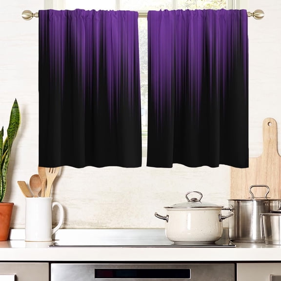 Purple and Black Window Curtain for Kitchen Abstract Striped Dark Plum Cool Gothic Gradient Small Short Home Living Room Bedroom Bathroom Drapes Treatment Fabric 1 Pair, 27.5" W x 39" L, Modern