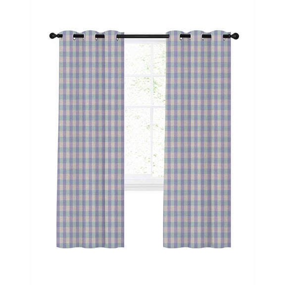 Purple Blackout Curtains 39 Inches Long for Bedroom, Grid Checkered Plaid Gingham Lattice Trellis Thermal Insulated Room Darkening Black Out Window Curtain Panels Grommet Drapes for Living Room