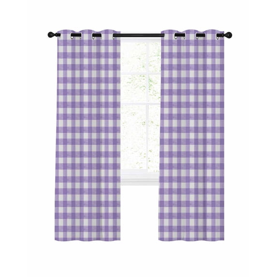 Purple Blackout Curtains 45 Inches Long for Bedroom, Country French Rustic Buffalo Plaid Modern Art Thermal Insulated Room Darkening Black Out Window Curtain Panels Grommet Drapes for Living Room
