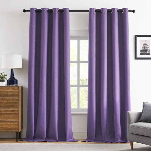 Purple Blackout Linen Curtains 120 Inch Length 2 Panels Set, Sound Dampening Thermal Insulated Lightweight Privacy Aesthetic Curtains & Drapes Ceiling to Floor for Villa,52Wx120L