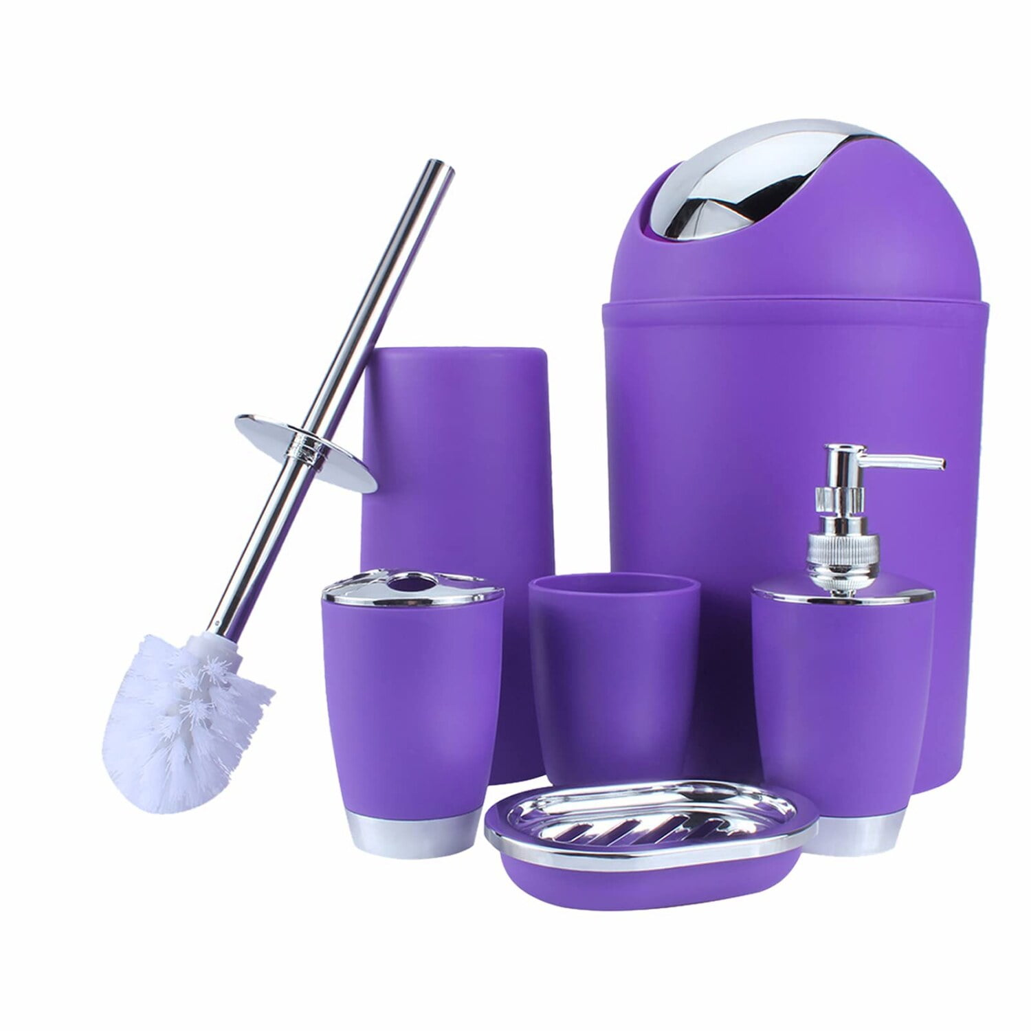 Purple Bliss Bathroom Set: 6-Piece Plastic Bath Accessories with ...