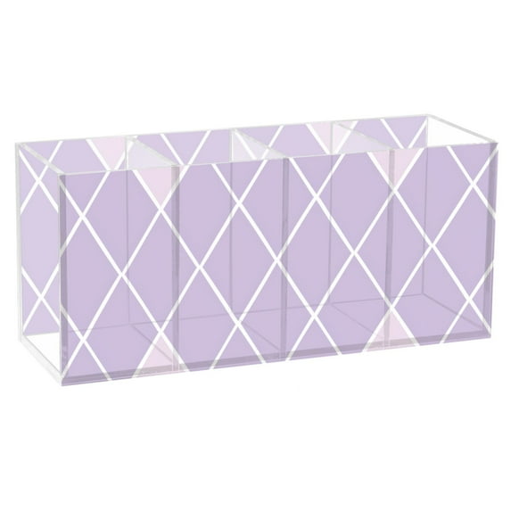 Purple Block Acrylic Pencil Pen Holder Cup 4 Compartments Desktop Organiser 7.87"x2.78"x3.54"