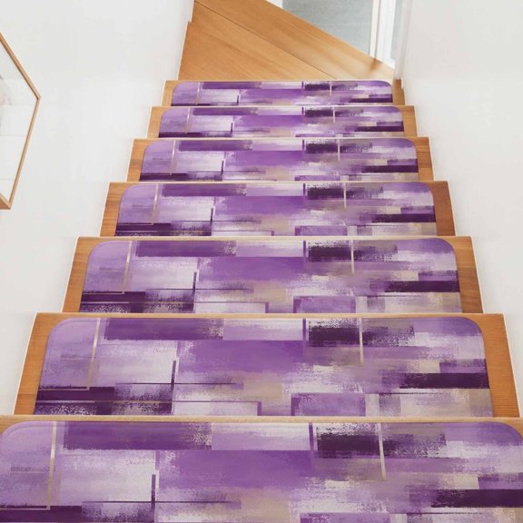 Purple Block Stair Treads Non Slip for Steps Abstract Minimalist Lavender Wash Watercolor Drop 15 Pcs Reusable Adhesive Stair Runner Mats for Dogs Elders Carpet Treads Rugs for Staircase 8x30 In