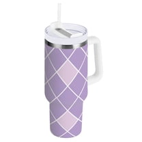 Purple Block Tumbler with Handle and Straw Lid 40 oz Insulated Vacuum Water Bottle Stainless Steel Travel Cup