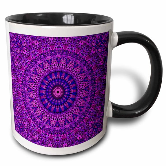 Purple Blooming Garden Mandala - bohemian kaleidoscope graphic 15oz Two-Tone Black Mug mug-301704-9