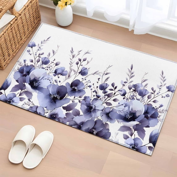 Purple Blooms Floral Entryway Rug 2'x3' Non Slip Front Door Mats, Farmhouse Spring Flowers Botanical Entrance Rugs Indoor Outdoor Carpet, Washable Floor Mats Small Area Rug for Bedroom Kitchen