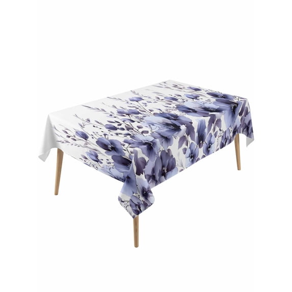 Purple Blooms Floral Rectangle Tablecloth, Farmhouse Spring Flowers Botanical Waterproof & StainResistant Tablecloth, Washable Oil-proof Table Cover for Dining/Party/Wedding/Camping/Buffet 60x120 In