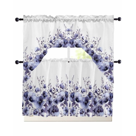 Purple Blooms Floral Swag Curtains for Living Room/Bedroom Windows, Farmhouse Spring Flowers Botanical Kitchen Curtains and Valances Set 36 Inch Length, Light Filtering Swags Valance Curtain Panels