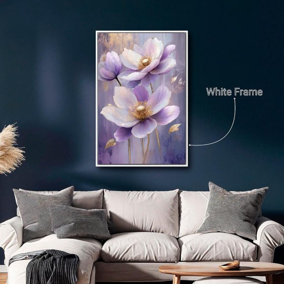 Purple Blossom Luxury Poster Fantasy Floral Wall Art Botanical Poster Abstract Flowers Decor Ready To Hang, Stretched Canvas Size 8x12