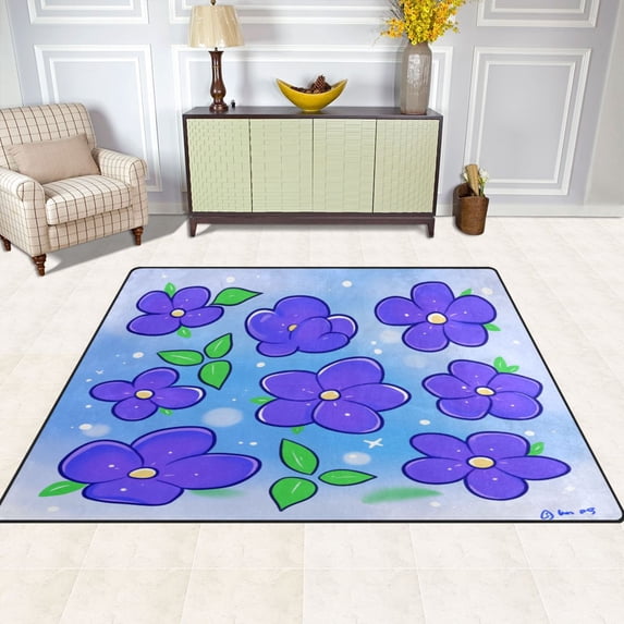 Purple Blossoms 63''x48'' Plush Memory Foam Bath Mat, Soft, Absorbent, Non Slip, Durable