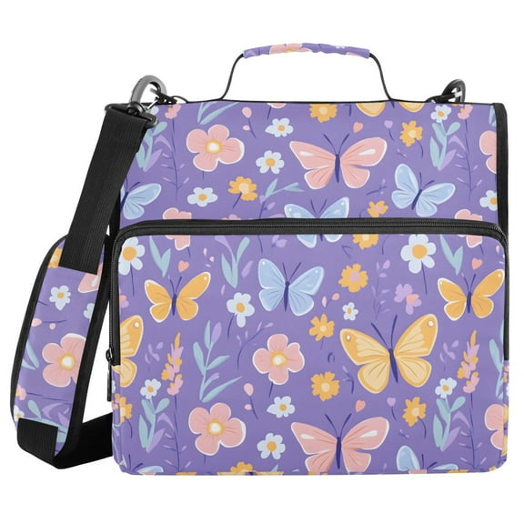Purple Blossoms and Butterflies Binder Bag 3 Ring Binder Bag,Large Capacity Durable Binder Organizer Bag
