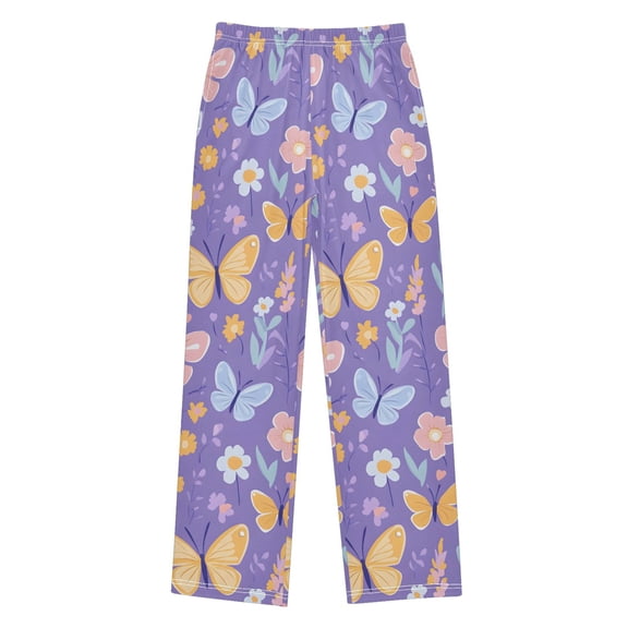 Purple Blossoms and Butterflies Pajama Pants Soft Lightweight Lounge Pants Bottoms Sleep Pants Warm Comfy
