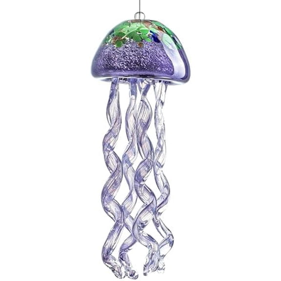 Purple Blown Glass Jellyfish Wind Chime Sea Glass Wind Chimes for Outside Jellyfish Wind Chimes Outdoor Sea Glass Decor for Patio Garden Balcony Porch(14in)