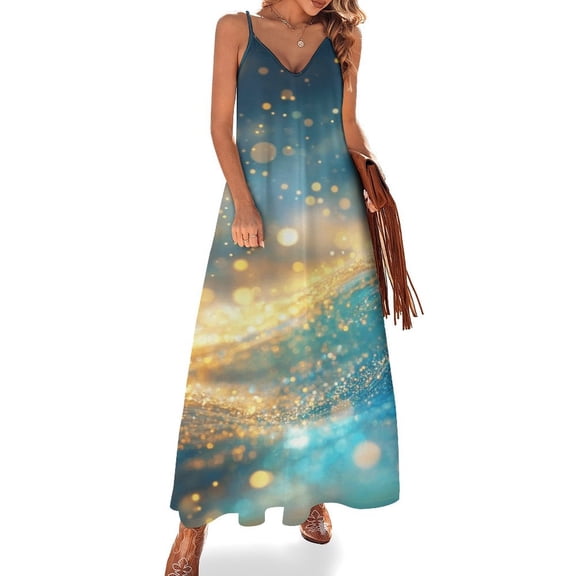 Purple Blue And Gold Wave Design Sleeveless Dress Woman Fashion Long Dresses Women's Summer Suit Dress 2025