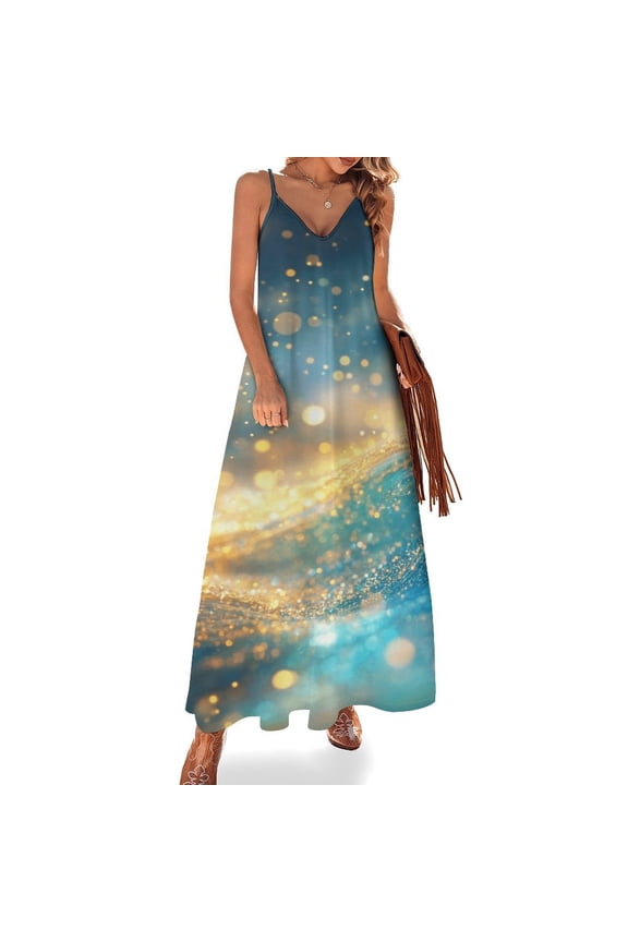 Purple Blue And Gold Wave Design Sleeveless Dress Woman Fashion Long Dresses Women's Summer Suit Dress 2025