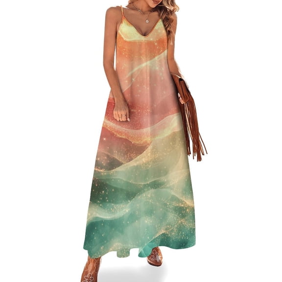 Purple Blue And Gold Wave Design Sleeveless Dress Woman Fashion Long Dresses Women's Summer Suit Dress 2025