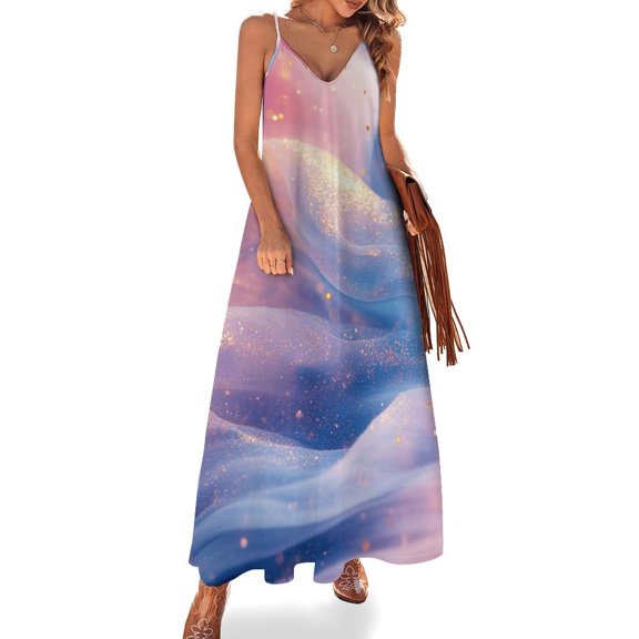 Purple Blue And Gold Wave Design Sleeveless Dress Woman Fashion Long Dresses Women's Summer Suit Dress 2025
