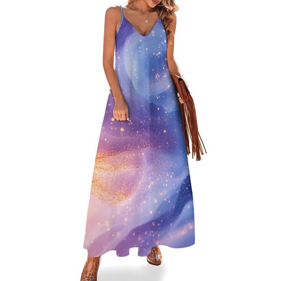 Purple Blue And Gold Wave Fine Art Sleeveless Dress Summer Dress Woman 2025