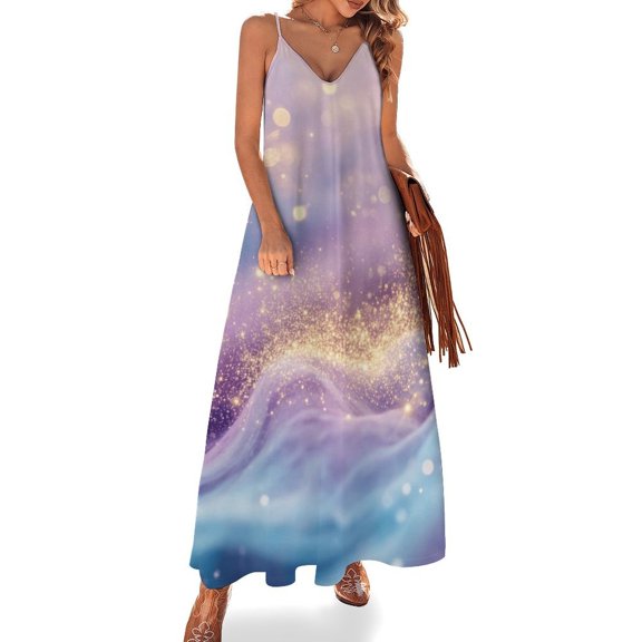 Purple Blue And Gold Wave Fine Art Sleeveless Dress Summer Dress Woman 2025