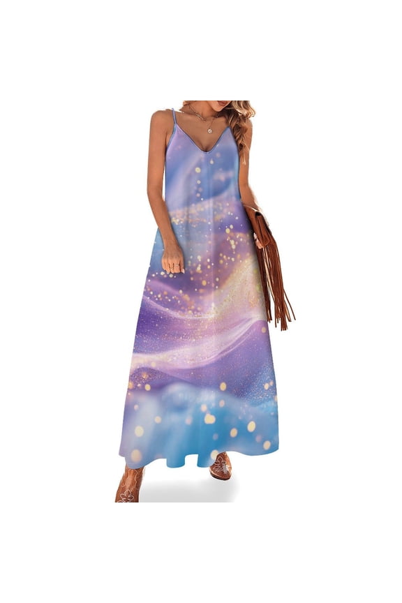 Purple Blue And Gold Wave Fine Art Sleeveless Dress Summer Dress Woman 2025