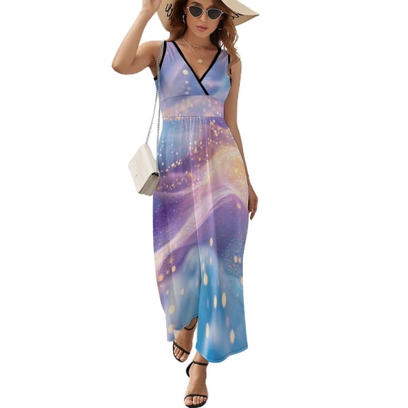 Purple Blue And Gold Wave Pattern Design Sleeveless Dress Summer Clothes for Women Women's Clothing 2025