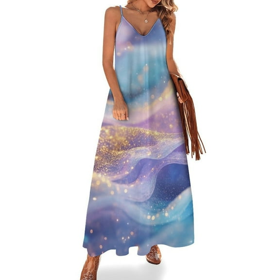 Purple Blue And Gold Wave Sleeveless Dress for Women Clothing Female Women's Summer Skirt