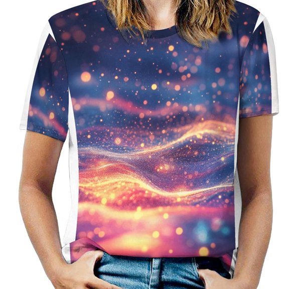 Purple Blue And Gold Wave T Shirts Basic T-Shirt Short Sleeve Ladies Tee Shirt Summer Graphic Clothing