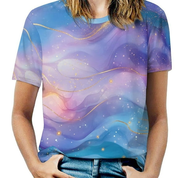 Purple Blue And Gold Wave T Shirts Basic T-Shirt Short Sleeve Ladies Tee Shirt Summer Graphic Clothing