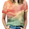 thumbnail image 1 of Purple Blue And Gold Wave Women's Short Sleeve T-Shirt Crew Neck Casual Summer Trendy Loose Fit Tops, 1 of 6
