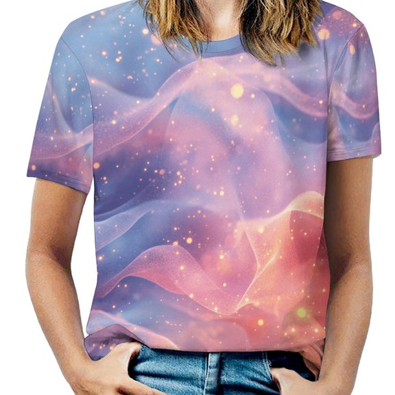 Purple Blue And Gold Wave Women's Short Sleeve Tops Casual Blouses T Shirt