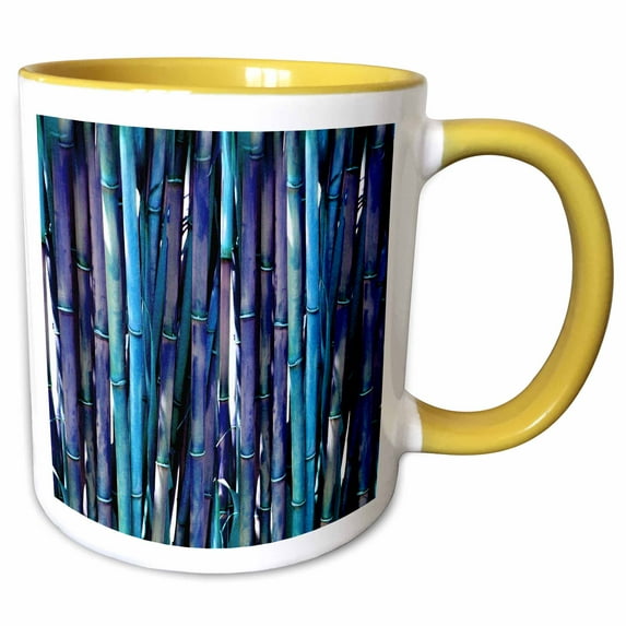 3drose, Purple Blue Bamboo, 11oz Two-tone Yellow Mug