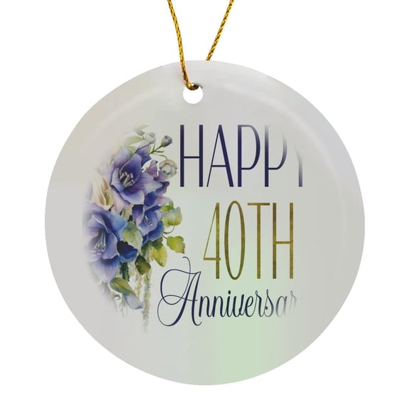 3drose, Purple Blue Bell Flowers Happy 40th Anniversary, Circle Porcelain Ornament