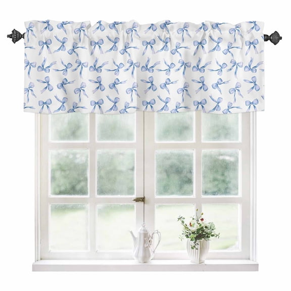 Purple Blue Bow Ribbon Kitchen Valances for Windows 42x12 Inch Kitchen Curtains Valances Rod Pocket Vintage Modern Art Bowknot Bathroom Window Valances for Window Treatment Decor