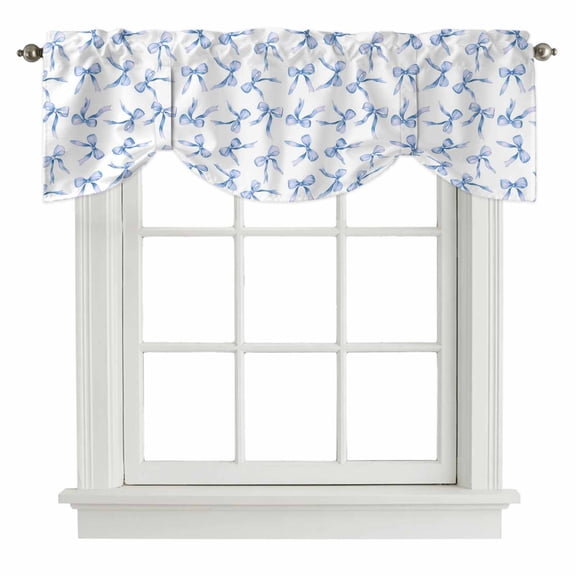 Purple Blue Bow Ribbon Tie Up Valance Curtains for Windows, Kitchen Curtains Window Treatments, Vintage Modern Art Bowknot Short Window Shades Valances for Bedroom Bathroom Cafe 42"x12"