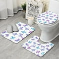 thumbnail image 1 of Purple Blue Butterfly Pattern Bathroom Rugs Sets 3 Piece,Toilet Cover Set,Absorbent Non Slip Bathroom Mats Sets with U-Shaped Contour Rug Toilet Rug Set, 1 of 5