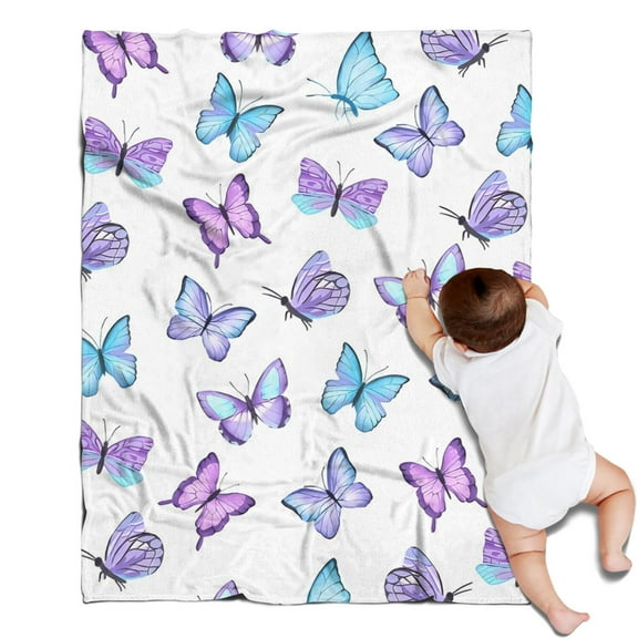 Purple Blue Butterfly Pattern Blanket,Comfortable Soft Flannel Throw Blanket,All Season,Warm Lightweight Blankets for Sofa Bed Couch Living Room Chair,30"x40"