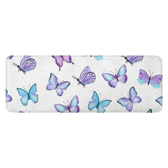 Purple Blue Butterfly Pattern Kitchen Rug Mat,Kitchen Runner Rugs Non Skid Washable,Decorative Kitchen Floor Mats for Kitchen,Sink,Laundry,17"x47.2"