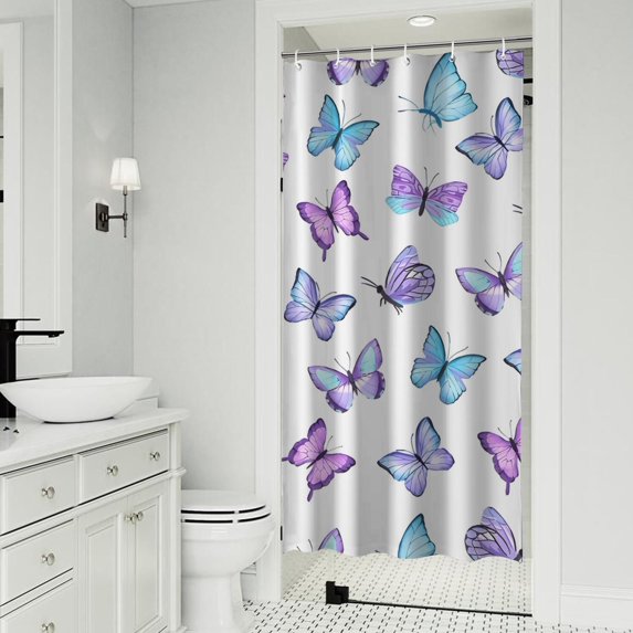 Purple Blue Butterfly Pattern Shower Curtain 36"x72" ,Bathroom Decorative Shower Curtains Set with 12 Hooks,Modern Waterproof Washable Shower Curtain