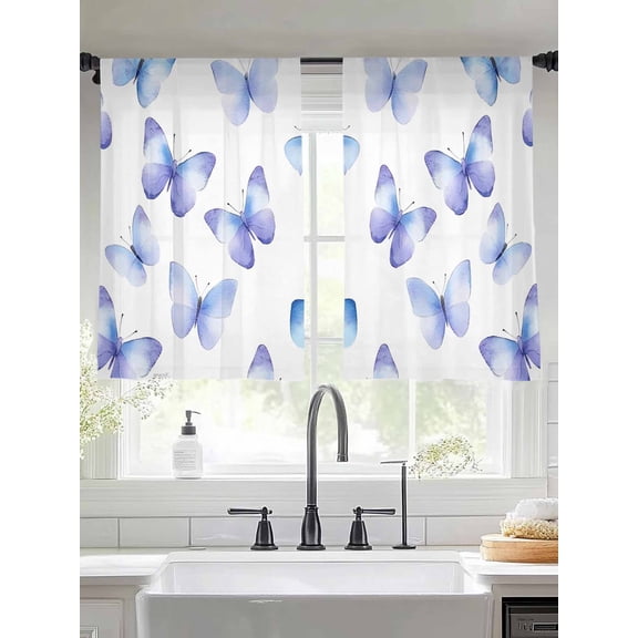 Purple Blue Butterfly Sheer Curtains for Living Room Bedroom Elegant Gradient Butterflies Sheer Curtains 45 Inch Long 2 Panels Set Light Filtering Curtain Window Treatments Drapes for Dining Room