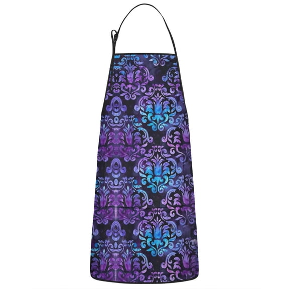 Purple and Blue Damask Pattern Apron-Garden Aprons for Women with Pockets-Cotton Linen Waterproof Kitchen Cooking Gardening Aprons Adjustable for Kitchen,Cooking,BBQ and Salon 33x27 Inch