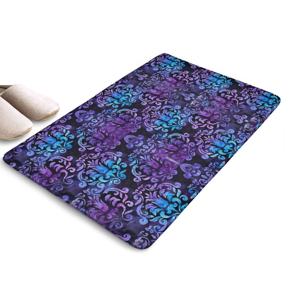Purple and Blue Damask Pattern Flannel Non Slip Door Rugs,Washable Door Mats Indoor,Decorative Door Mats,Dirt-Resistant and Absorbent Doormat for Entrance,Bedroom,Kitchen,Bathroom,23.5x16in(60x40cm)