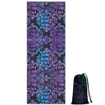 Purple and Blue Damask Pattern Hot Yoga Mat Towel Non Slip for Hot Yoga - Quick-Drying Yoga Mat Cover with 4 Corner Pockets with Travel Bag - Hot Yoga Towel Non Slip 70"x26"