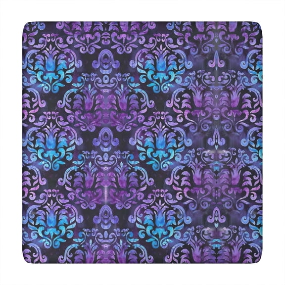 Purple and Blue Damask Pattern Square Fitted Tablecloth with Elastic Edge,Square Table Cover,Washable Elastic Table Cover for Home Kitchen Party Decor 34in(86cm)