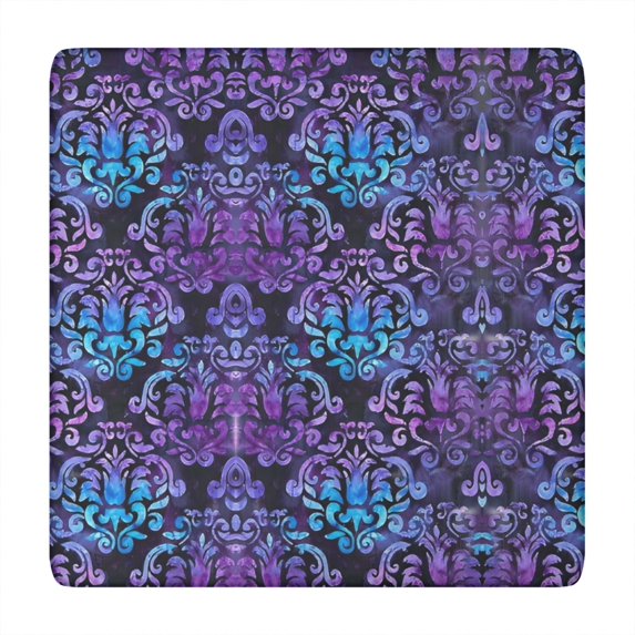 Purple and Blue Damask Pattern Square Fitted Tablecloth with Elastic Edge,Square Table Cover,Washable Elastic Table Cover for Home Kitchen Party Decor 34in(86cm)