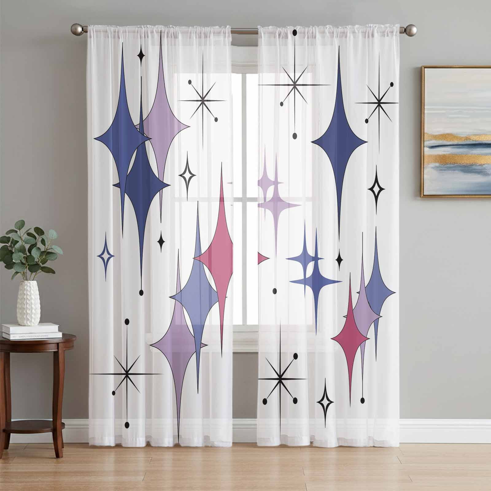 Purple Blue Diamond Sheer Curtains 84 Inch Length 2 Panels for Living
