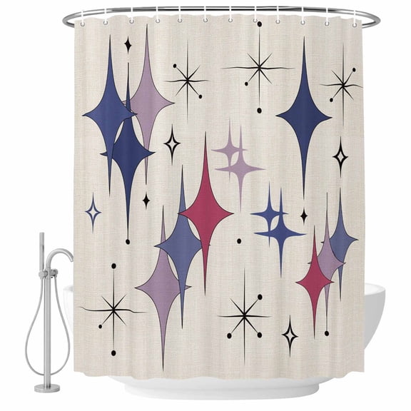 Purple Blue Diamond Shower Curtain Set - Small 36" x 72" Washable Bathtub Curtain with 12 Hooks, Modern Geometric Middle Century Beige Waterproof Fabric Stall Shower Curtains for Bathroom Décor