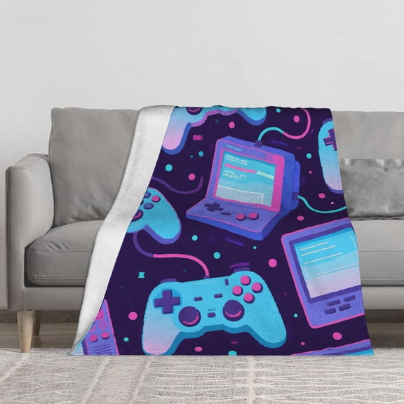 Purple & Blue Gaming Controller Pattern Comfort Soft & Comfortable Throw Blanket for Couch Fall Blankets & Throws, Plush Fuzzy Cover for Bed, Sofa & Living Room - Cozy Home Decor