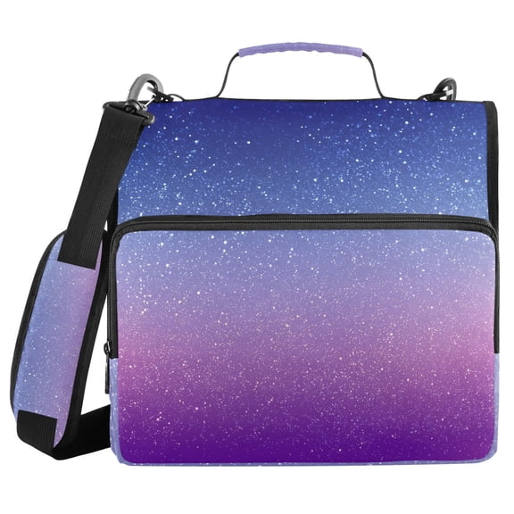 Purple Blue Gardient Glitter Binder Bag with Shoulder Strap 3 Ring Zipper Binder File Folder Document Storage