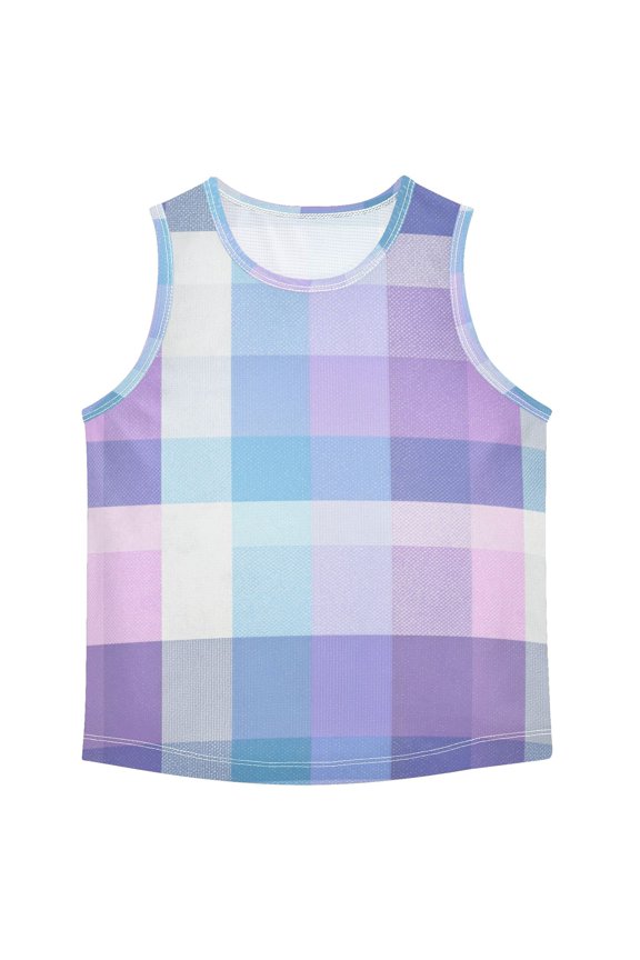 Purple Blue Gardient Plaid Pattern Vest Undershirt Tank Top Sleeveless Quick Dry 6Y